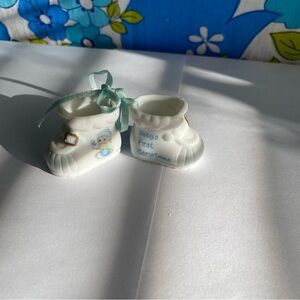 Vintage Precious Moments Babys First Christmas baby booties Christmas ornament